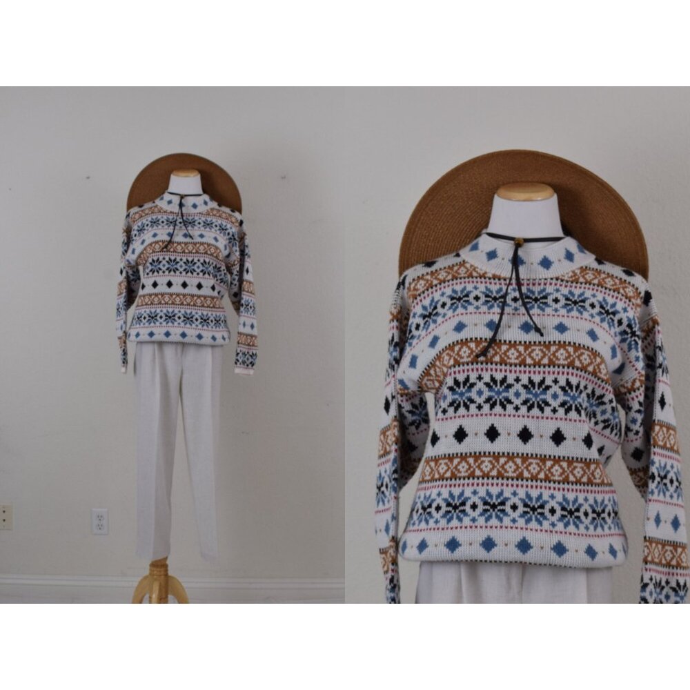 Vintage 90s‎ Mock-neck Acrylic Snowflake  Sweater size M